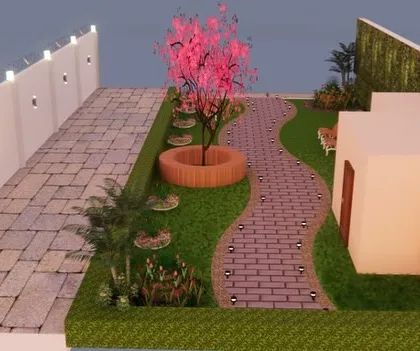 Another perspective from the 3D model, giving a complete overview of the proposed landscape design before we begin any physical work.