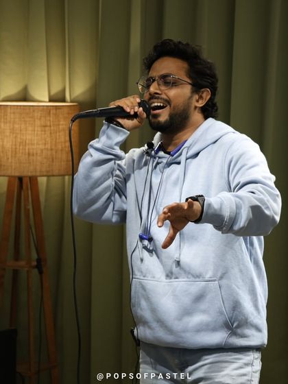 A musician feels the rhythm during his performance.