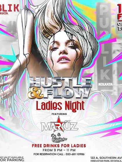 An artistic flyer for a Friday the 13th themed Ladies Night at Publik.