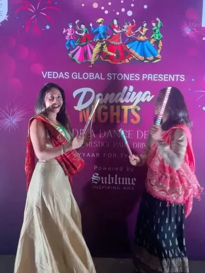 All smiles with a guest at the Vedas Global Stones Dandiya Night. These events are about community and celebration, and I love being a part of it.