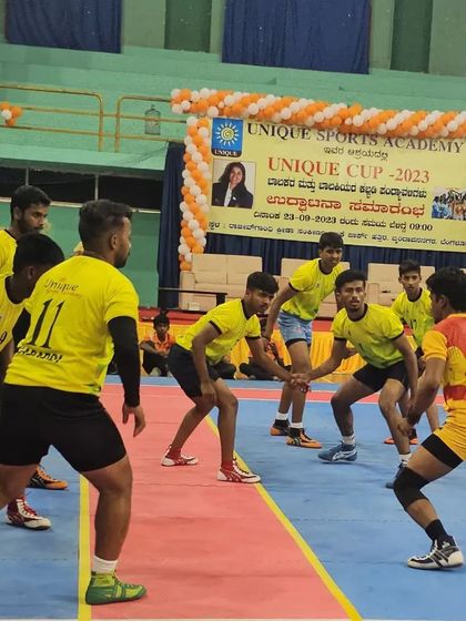 A moment of intense focus during the Unique Cup 2023. Our Kabaddi team sets up their defense, ready for the raider.