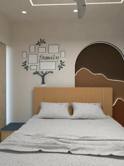 A personalized concept featuring a family tree photo display and an arched color block.