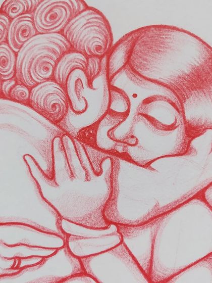 A detail of the mother and child's faces, conveying a sense of peace and love.