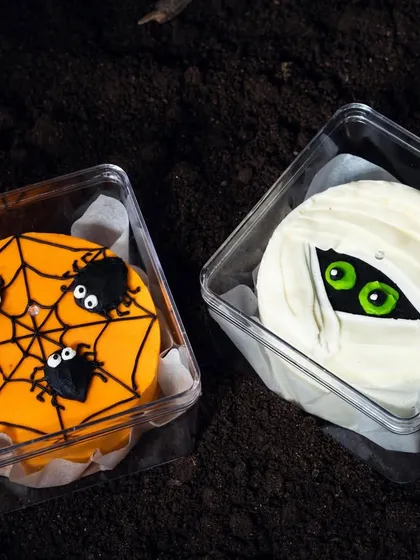 The spiderweb and mummy bento cakes, perfect for a spooky treat.