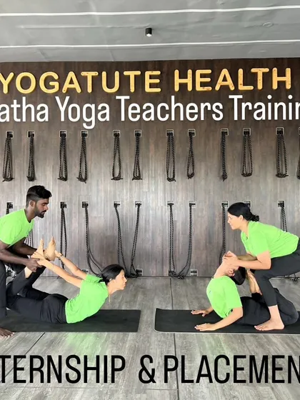 My Hatha Yoga Teacher Training program includes a strong emphasis on practical application and hands-on adjustments. Here, you can see my interns learning how to safely assist students in Dhanurasana (Bow Pose), ensuring proper alignment and a deeper, more effective backbend.