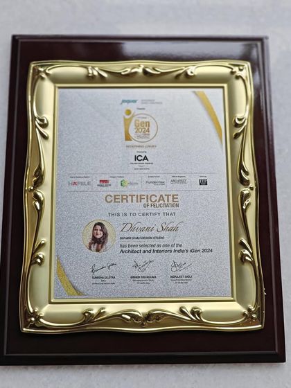 A close-up of the Certificate of Felicitation for being selected as one of India's iGen 2024 Top 50. It is the details that matter, both in design and in celebrating the milestones that mark our professional journey.