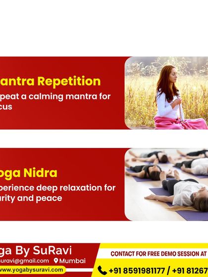 Achieve mental clarity through practices like Mantra Repetition and Yoga Nidra, which offer deep relaxation and peace.