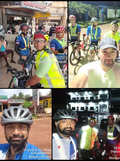 A collage of memories from the Jog Falls 1000K BRM. From start-line selfies to mid-ride checkpoints, these are the moments that define an ultra-endurance adventure.