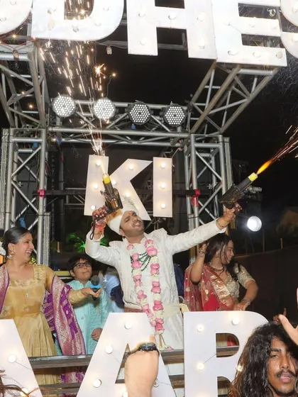 Cold pyros going off as the groom makes his entrance. I help coordinate these special effects to create a spectacular visual moment.