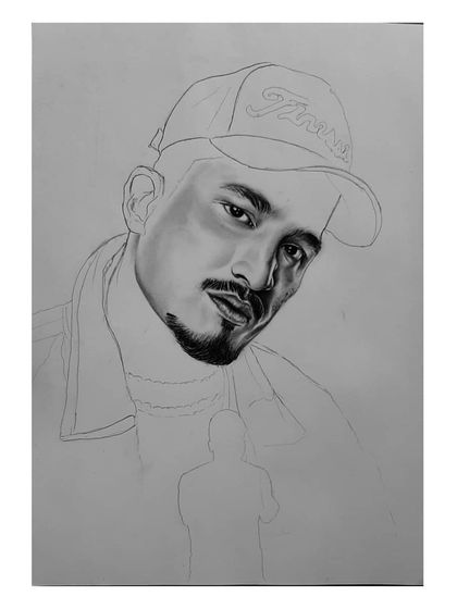 Progress shots of my Vivian 'Divine' Fernandes portrait, showing the layering of charcoal to create the mood and likeness.