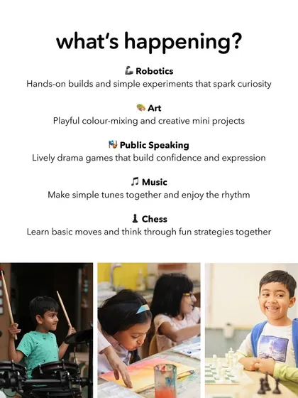 Wondering what’s happening at Openhouse? We offer a diverse range of afterschool classes including hands-on robotics, playful art projects, confidence-building public speaking, rhythmic music sessions, and strategic chess games. There's something for every child to discover.