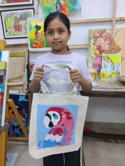 More happy faces and amazing creations from our specialty workshops, including tote bags, Mother's Day gifts, and abstract art explorations.