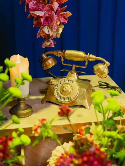 I love adding unexpected vintage pieces like this antique rotary phone. Paired with fresh flowers and candlelight, it becomes a beautiful and intriguing decor detail.
