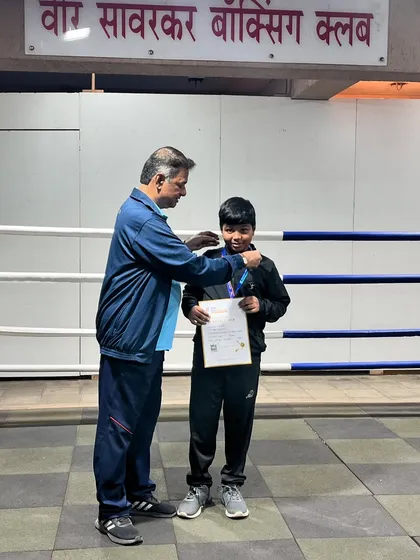 Awarding the gold medal to our young boxer Smit Lokhande. This is a moment of pride that fuels future success.