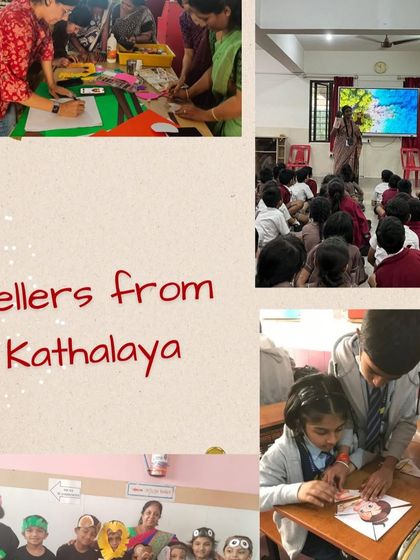 A collage showing my certified tellers in action at BBUL Jain Vidyalaya. It fills me with pride to see them engaging students with tales and activities, keeping the oral art of storytelling thriving in schools.
