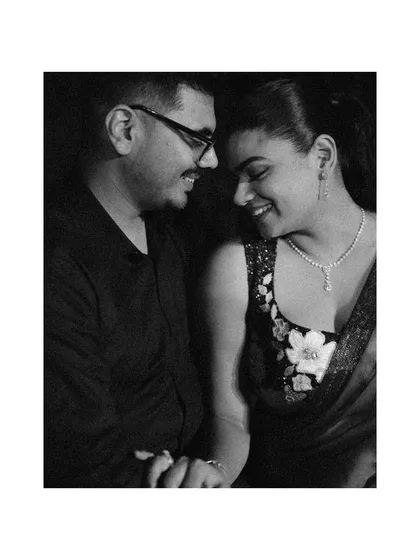 The moment after "She said Yes." This black and white close-up of Samerah and Aabel captures the pure, smiling joy and intimacy of their engagement, a memory preserved forever.