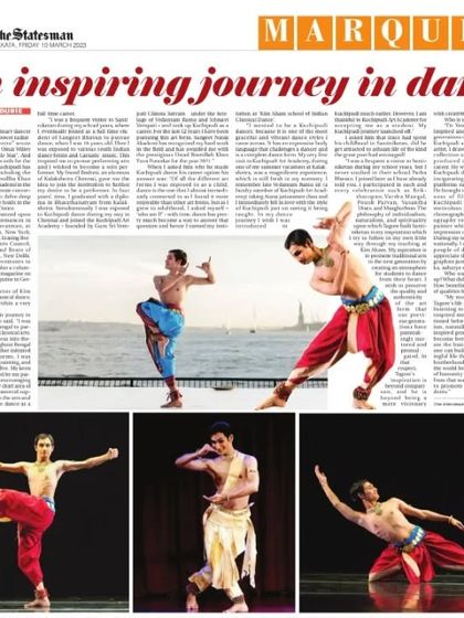 I was happy to be featured in The Statesman newspaper. This article, titled 'An inspiring journey in dance', covers my story and my dedication to Kuchipudi.