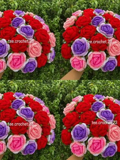 A collage of the mixed rose bouquet, showing it from different angles.