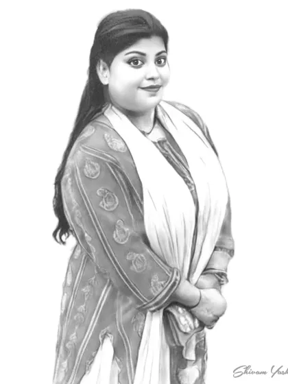 A full-figure portrait showing my realistic shading on clothing and fabric. This was drawn using Faber Castell pencils on smooth drawing paper.
