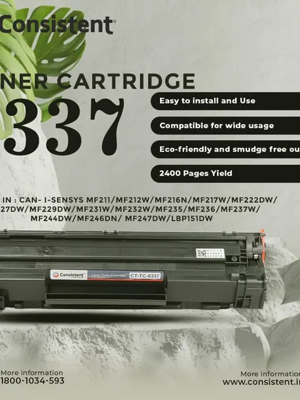 I offer the 0337 toner cartridge for a wide array of Canon i-SENSYS printers. It is designed for easy installation and provides a reliable 2400-page yield for all your printing needs.