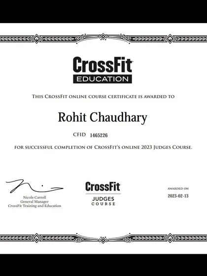 My 2023 CrossFit Judges Course certificate. Understanding the standards of movement is critical for preparing athletes to compete successfully.