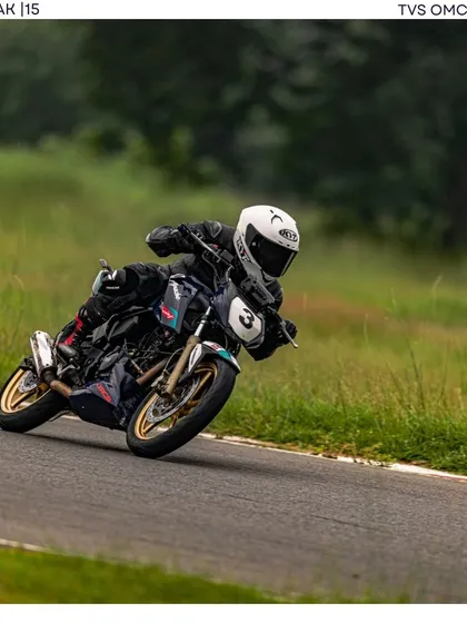 Another shot of Poojita AK, showcasing her improving form and confidence on the track. We are proud to be part of her journey in the Indian National Motorcycle Racing Championship.