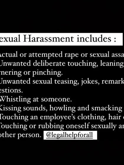 A list of actions that are included under the definition of sexual harassment. It is important to understand what constitutes this offense.