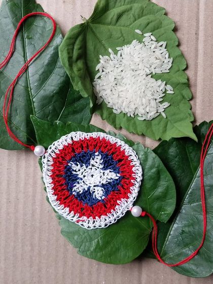 For the little superhero fan, a Captain America-inspired Avenger rakhi. It's a fun and unique design for kids.