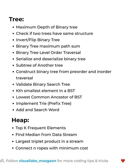 A list of essential interview questions on Trees and Heaps. These advanced data structures are frequently asked about in interviews for senior developer roles.