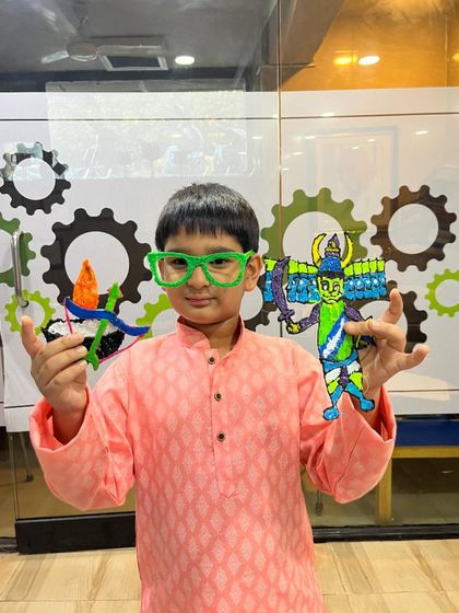 Celebrating Dussehra with creativity and fun. This little artist brought his imagination to life by creating a ten-headed Ravan and a diya with a 3D doodling pen.