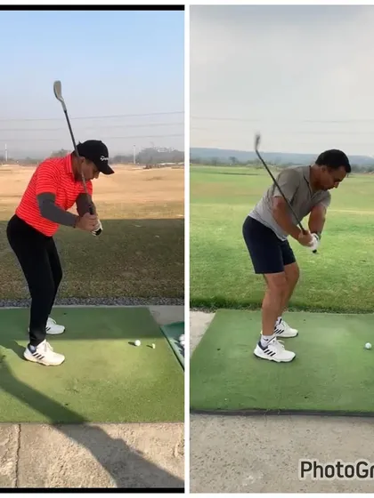 This comparison shows the downswing. The 'after' swing demonstrates a much better sequence, with the lower body leading and the club dropping into the slot.