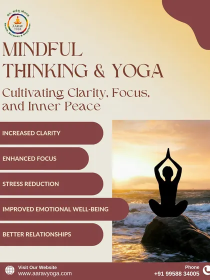 This graphic illustrates how mindful thinking and yoga work together to cultivate clarity, focus, and inner peace, leading to improved emotional well-being.