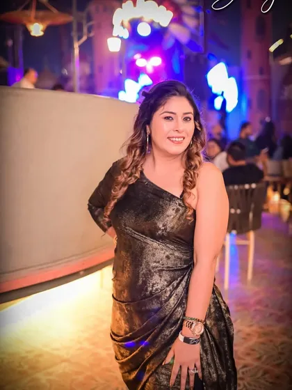 My client enjoying a night out in a one-shoulder shimmer dress I designed. It’s all about living every moment to the fullest, or as I say, "Jiyo Har pal jee bhar k".
