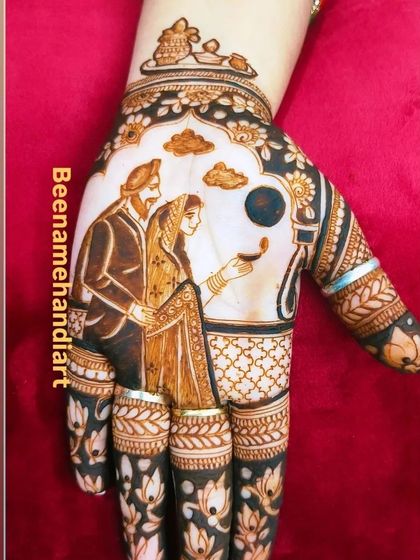 A beautiful Karva Chauth portrait of a Sikh couple. I love to personalize the designs based on my client's request to make it truly theirs.