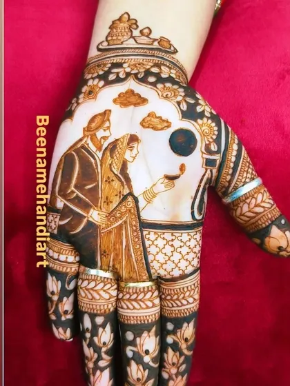 A beautiful Karva Chauth portrait of a Sikh couple. I love to personalize the designs based on my client's request to make it truly theirs.