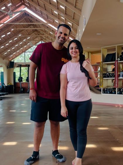 Posing with a friend after our New Year's dance party. It's always great to connect with members of our community.