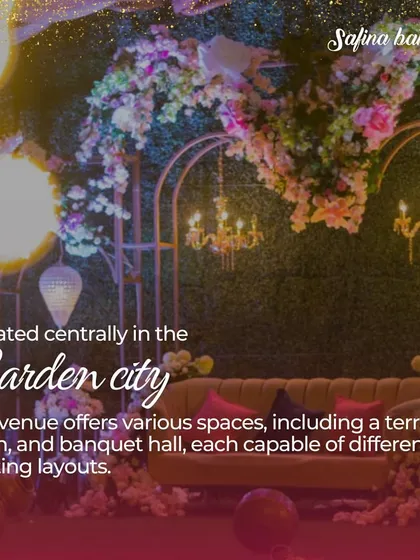 Located centrally in the Garden City, our venue offers a terrace, lawn, and banquet hall with flexible seating layouts.