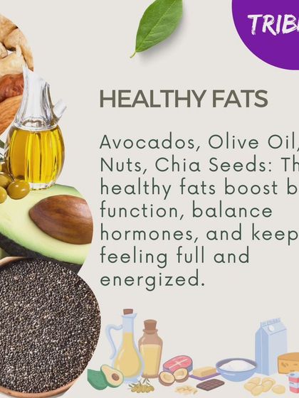 Healthy fats from sources like avocados, nuts, and chia seeds are crucial for postpartum recovery. They boost brain function, balance hormones, and keep you feeling full and energized.