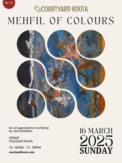 The poster for the "Mehfil of Colours" art appreciation workshop, which was part of the larger exhibition.