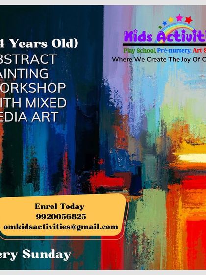 Join our Abstract Painting Workshop with Mixed Media Art for kids aged 6-14. Held every Sunday, this class is a great way for young artists to explore color, texture, and self-expression in a fun, unstructured way.