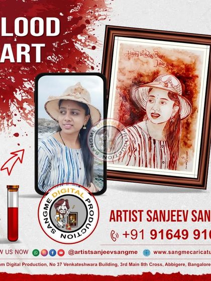 A lovely portrait created for a client, capturing her in a moment of quiet contemplation. The hat and the striped shirt provided interesting details to work with, and the blood medium adds a unique texture and feel to the artwork.