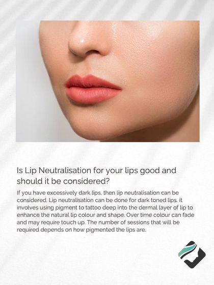 Lip neutralization is a procedure that involves tattooing pigment deep into the lip to enhance its natural color. The number of sessions required depends on the initial pigmentation.