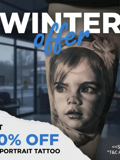 Our winter offer includes 30% off on all portrait tattoos. This is the perfect chance to get a beautiful, realistic portrait of a loved one.