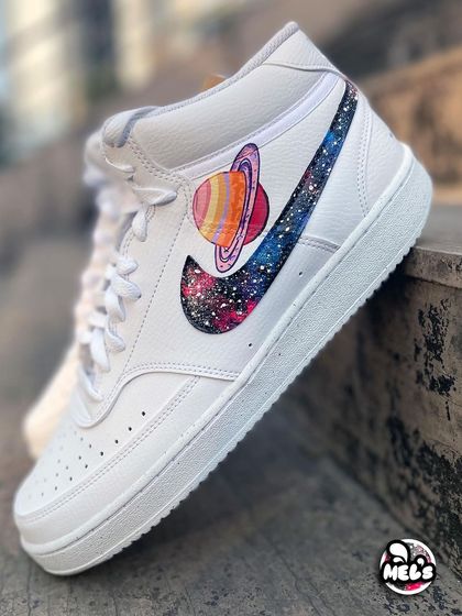 A full side view of the Saturn-themed galaxy high-top.