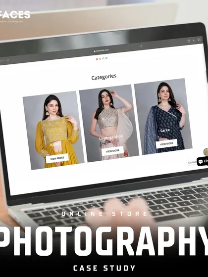 A case study image showing how our photos are used to build out website category pages for sarees, lehengas, and kurtas, creating a seamless user experience.