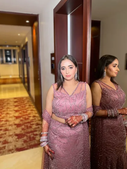 Gave my bride a rosy makeover for her engagement, and she looked beyond stunning. The soft pink tones on her eyes and cheeks created a fresh and romantic look.