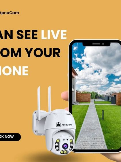 You can see a live feed from your phone with our outdoor camera. This graphic shows how you can monitor your property in real-time from anywhere.