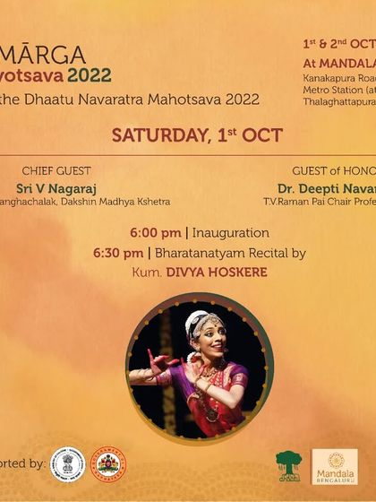 An announcement for a Bharatanatyam recital by Divya Hoskere, disciple of Sri P Praveen Kumar, at the 2022 Nrityotsava.