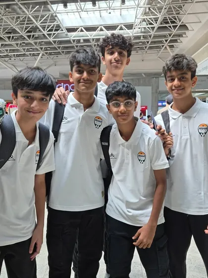 Our U17 players posing for a group photo at the airport before heading to Goa.