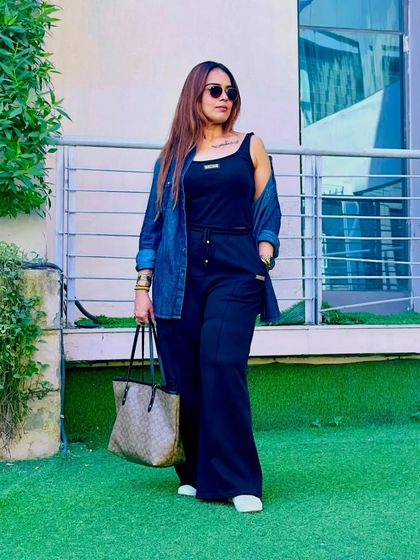 Even basic pieces can look bold. Here, I've styled a simple black co-ord set with my husband's denim shirt, showing how to create a cool, layered look that's effortlessly stylish.